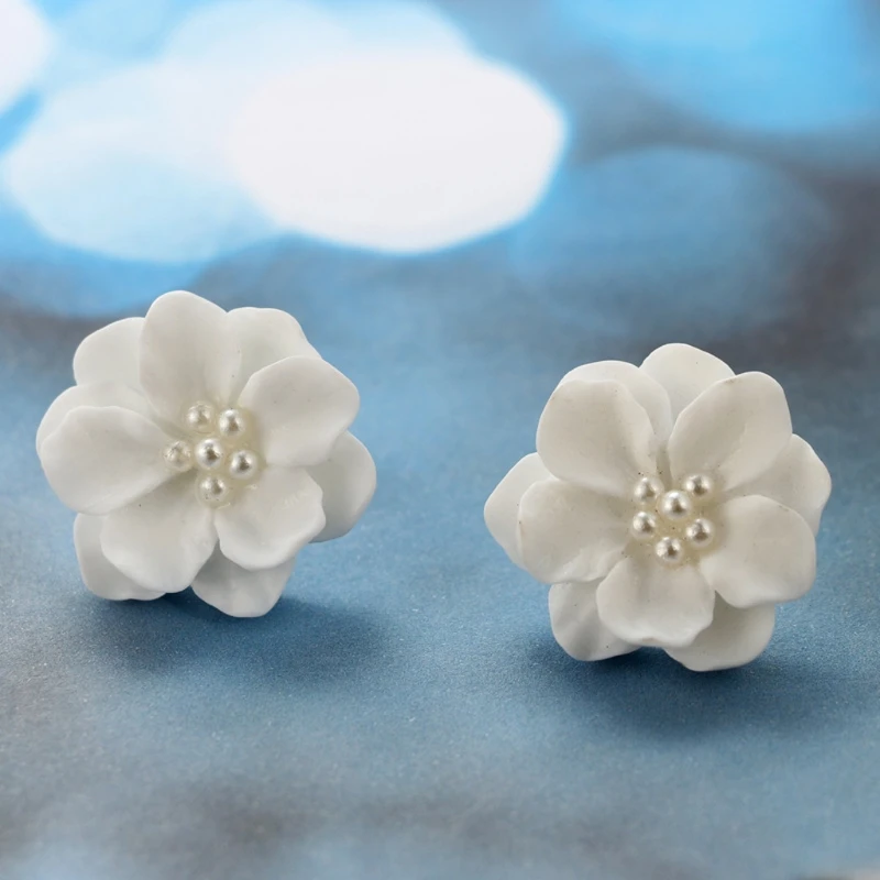 

Elegant Resin White Camellia Flower Petals Earrings For Women Fashion Jewelry