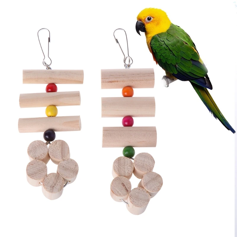 font b Pet b font Parrot Parakeet Birds Wood Beads Stand Perch Cage Swing Hang