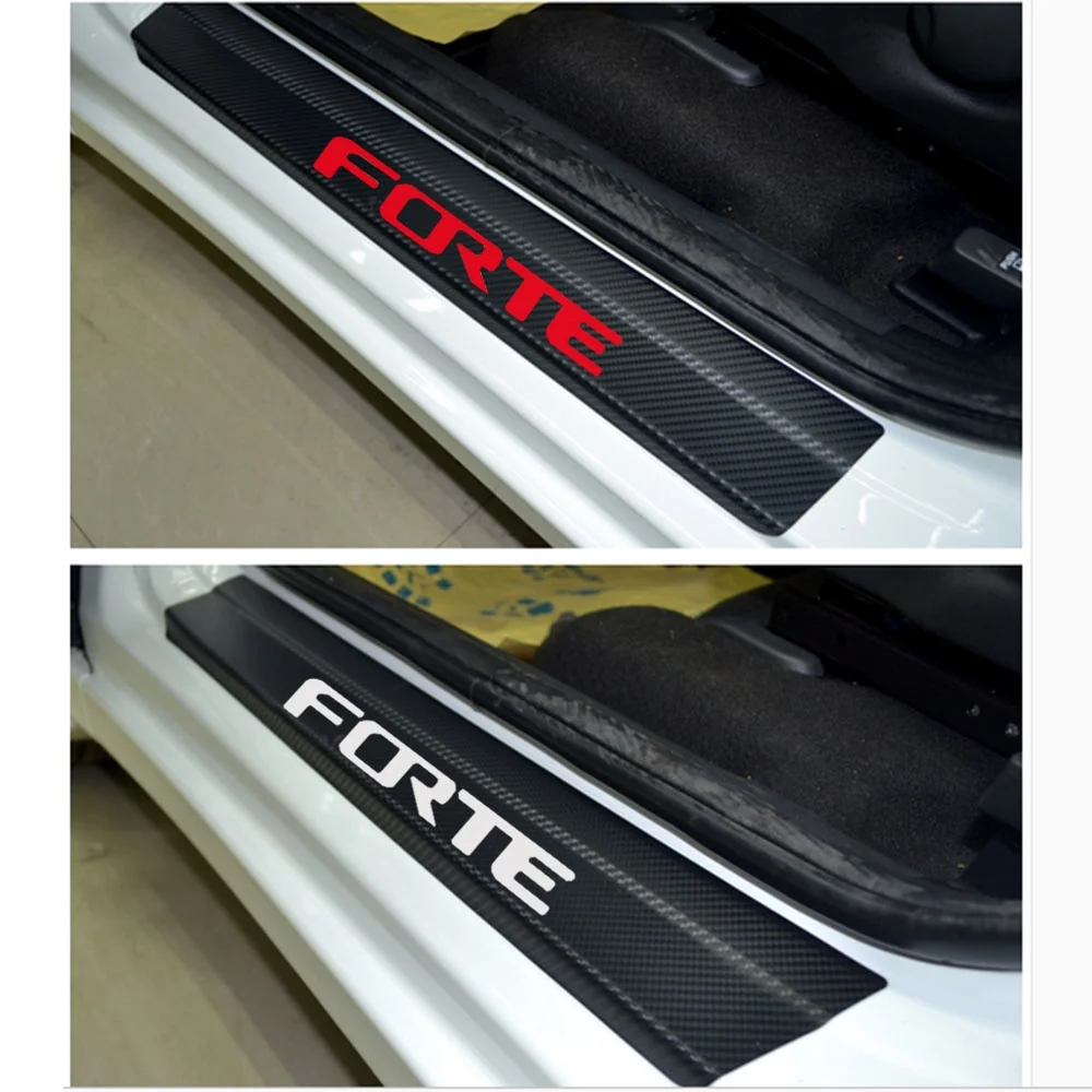 

Car Styling 4PCS carbon fiber vinyl sticker Car Door Sill Scuff Plate for KIA FORTE Parts Accessories