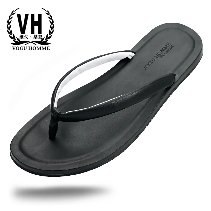 

summer High Quality Genuine Leather breathable beach shoes mens leisure trend breathable flip-flops skid-proof slippers men