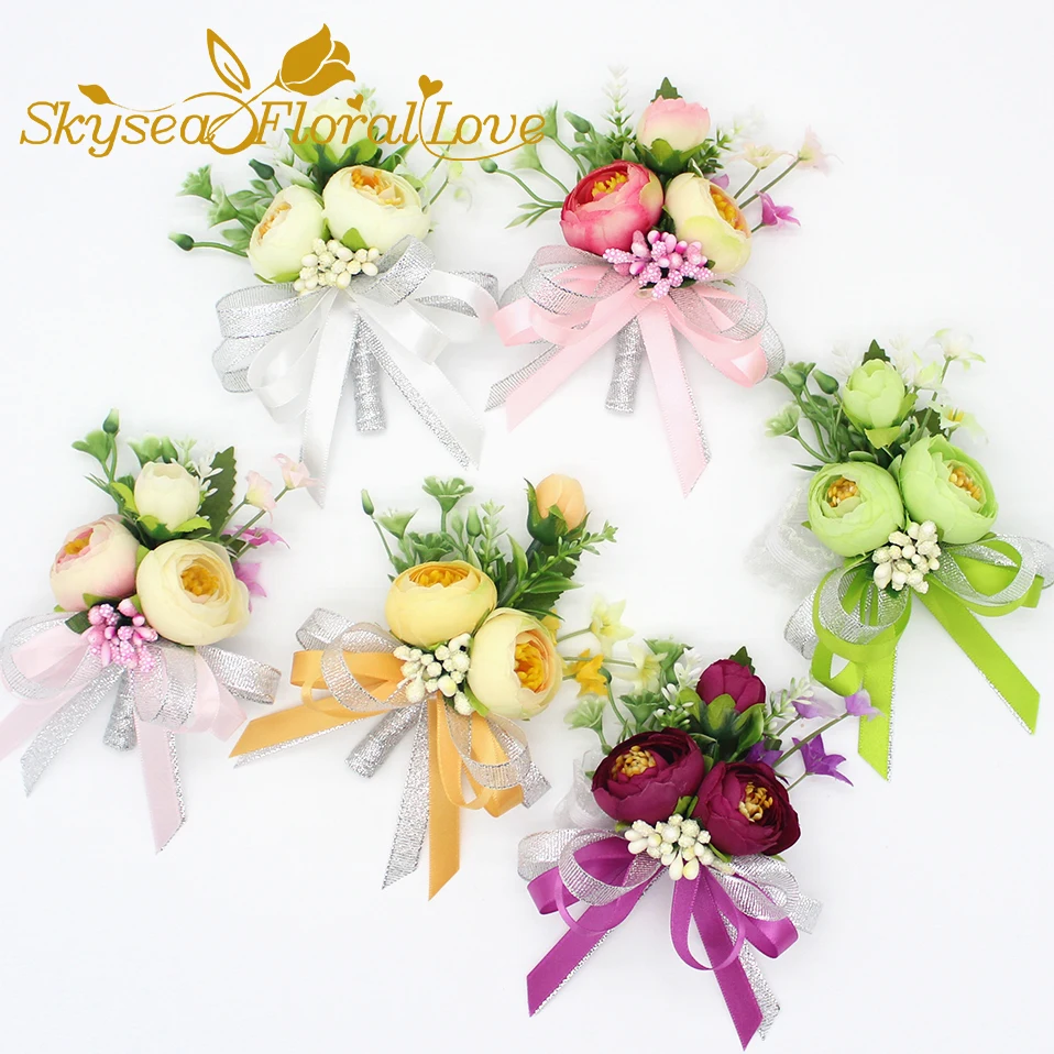 

Corsages prom 2018 New wedding flower groom bride bridesmaid wedding party wrist corsage boutonniere brooch