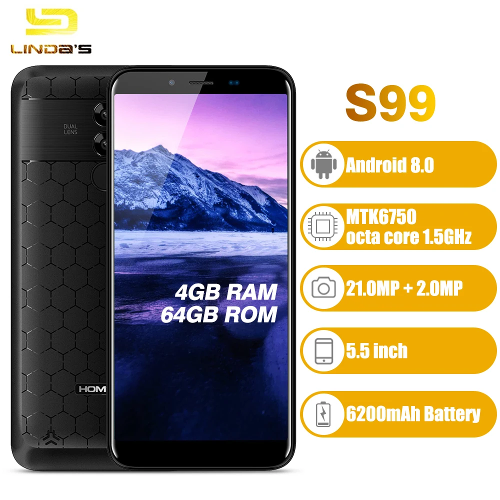 HOMTOM S99 Смартфон Android 8 0 Octa Core MT6750 4 ГБ 64 мобильного телефона 5 'ཎ:9 полный Дисплей