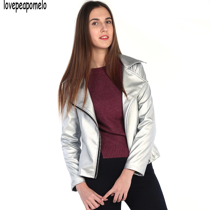 

Autumn Lapel Oblique Zipper Korean Slim Pu Jacket 2018 Punk Style Silver Bandage Women PU Leather Jacket Coat Casual Crop Tops