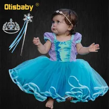 Летнее платье принцессы Ариэль для маленьких девочек; фиолетовое платье-пачка Рапунцель для малышей; Детские вечерние карнавальные костюмы принцессы на день рождения