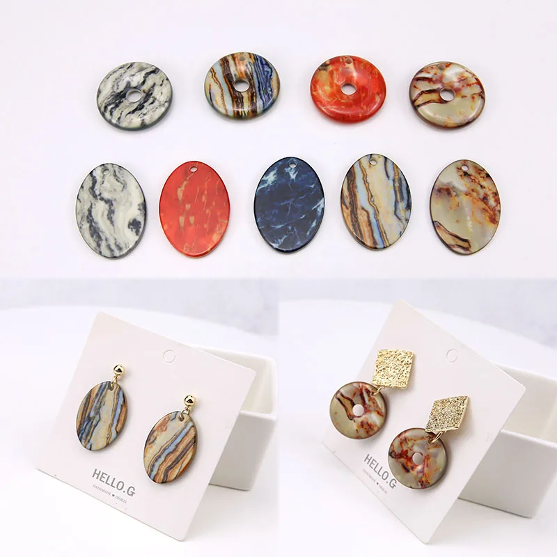 

5pcs Ink Smudge Acetic Acid Oval Hollow Round Earrings Findings Diy Charm Necklace Tiara Bag Pendant Jewelry Accessories P78