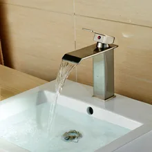 Free Shipping Single Lever Waterfall Basin Vanity Sink Mixer Faucet with Hot and Cold Water Brushed