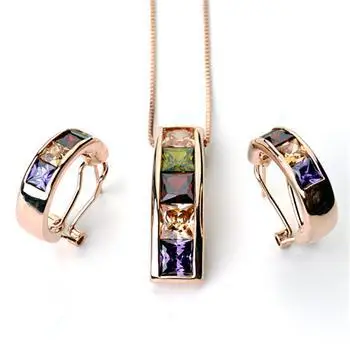 

Fashion Jewelry Colorful Crystal Heart Necklace+Earring Jewelry Sets