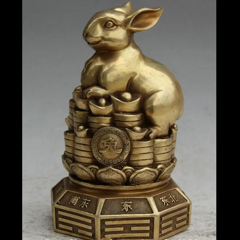

zhaorui4884423+ +8" Chinese Brass animal Wealth Feng Shui Zodiac Year Rabbit Statue sculpture