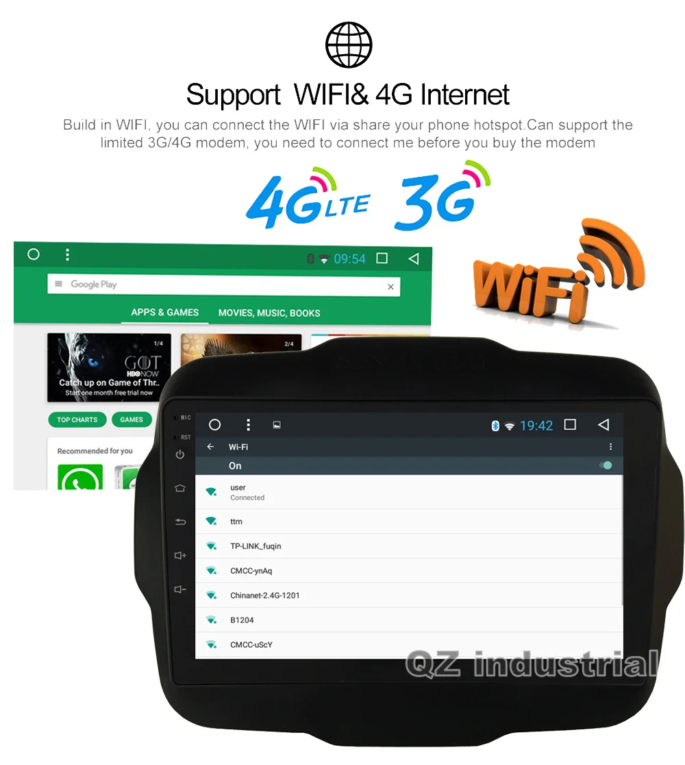Top QZ industrial HD 9" IPS 2.5D Android 8.1 T3 for JEEP RENEGADE Car DVD player with Canbus Radio Navi 3G 4G GPS WIFI BT RDS Map 13
