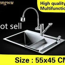 Домашняя кухонная ручная раковина одинарная мойка многофункциональный, большой емкости мыть овощи 304 Нержавеющая сталь 55x45 см