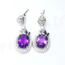 Серьги с аметистом в виде Капли натуральный и настоящий Аметист Стерлинговое Серебро 925 пробы 1.3ct* 2шт драгоценный камень ювелирные изделия# TF18100104