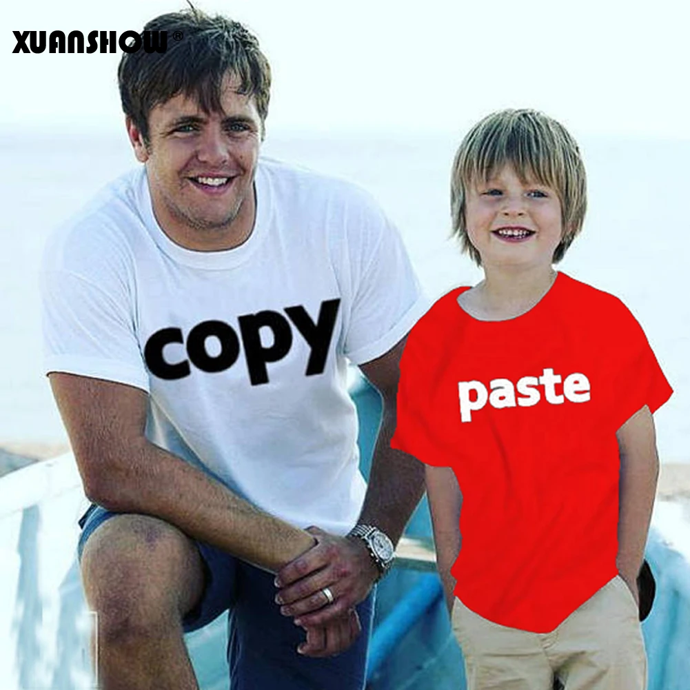 

XUANSHOW Cotton Tops Tee Summer Style Family Matching Outfits Father or Mother and Son Copy Paste Letters Family Look T Shirt
