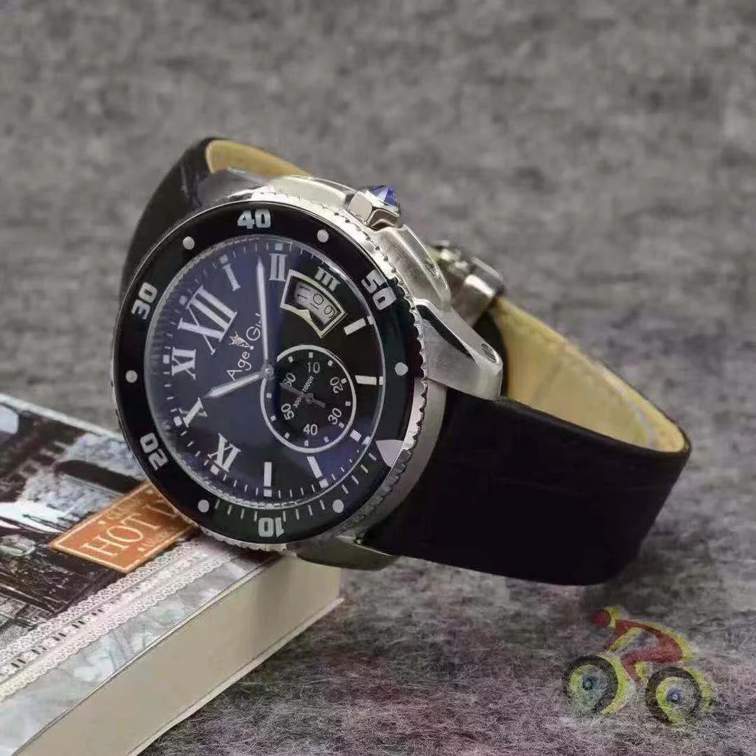 

Luxury Brand New Men Watch Chronograph Stopwatch Stainless Steel Sapphire Ceramic Sport Silver Black Leather Calendar Limited
