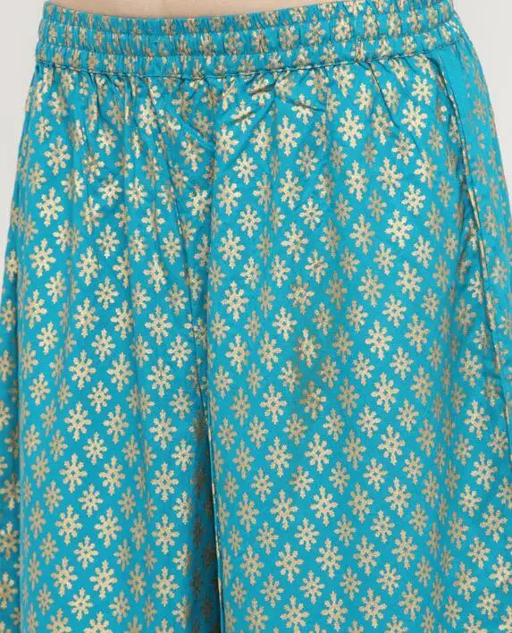 Индийские традиционные женские хлопковые широкие брюки в этническом стиле; сезон весна-лето; синие брюки с принтом