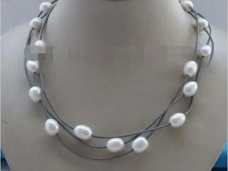 

FREE SHIPPING HOT sell new Style >>>>>18" 3rows Genuine Natural 14mm White Pearl Necklace #f2166!