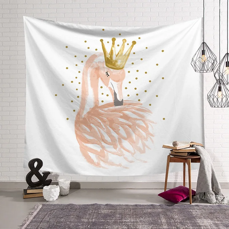 TOX Flamingo Tapestries Pink Animal Watercolor Wall Hanging Tropical Couch Decor Crown Bedspreads Yoga Mat Blanket Picnic cloth - Цвет: C3