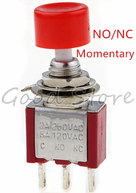 DS612 красный 3 контактный SPDT мгновенный AC 2A/250V 5A/120V кнопочный переключатель 1 NO