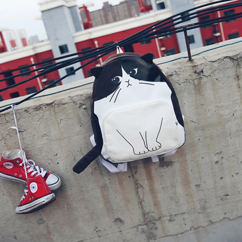 

Lovely Cat Backpack Casual Canvas Backpacks School Bag Women Cute Rucksack Bookbags