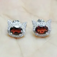 Серьги-гвоздики с натуральным настоящим гранатом в виде милого кота,, Стерлинговое Серебро 925 пробы для мужчин или женщин, 1ct* 2 шт, драгоценный камень# X951301G