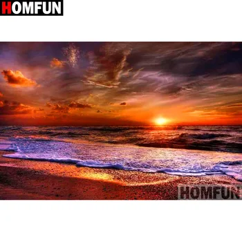 

HOMFUN Full Square/Round Drill 5D DIY Diamond Painting "Sea sunset scenery" 3D Diamond Embroidery Cross Stitch Home Decor A19709