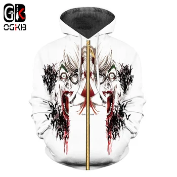 

OGKB New Fashion Couples Unisex Movie Suicide Squad Joker 3d Printed Zipper Zip-up Hoodies Funny Casual Sweatshirt