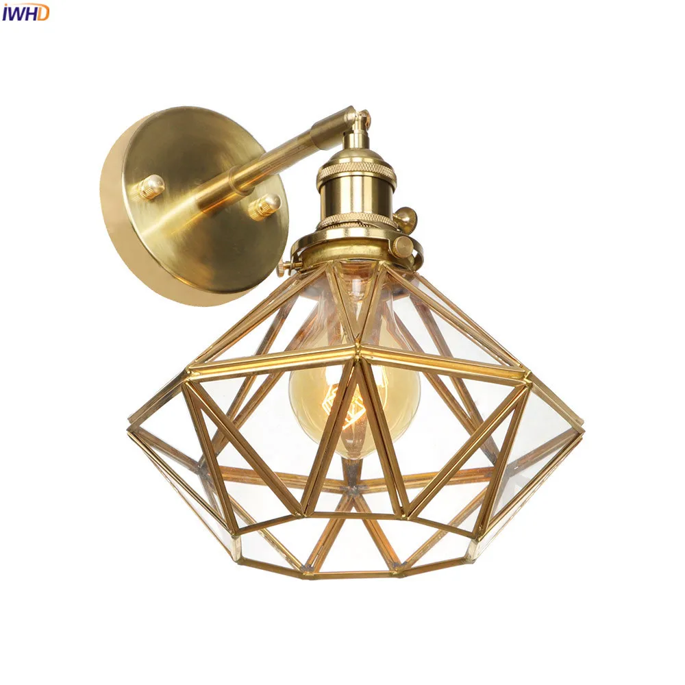 

IWHD Nordic Style Glass LED Sconce Wall Light Switch Bathroom Mirror Vintage Copper Wall Lamp Bedroom Wandlamp Aplique Luz Pared