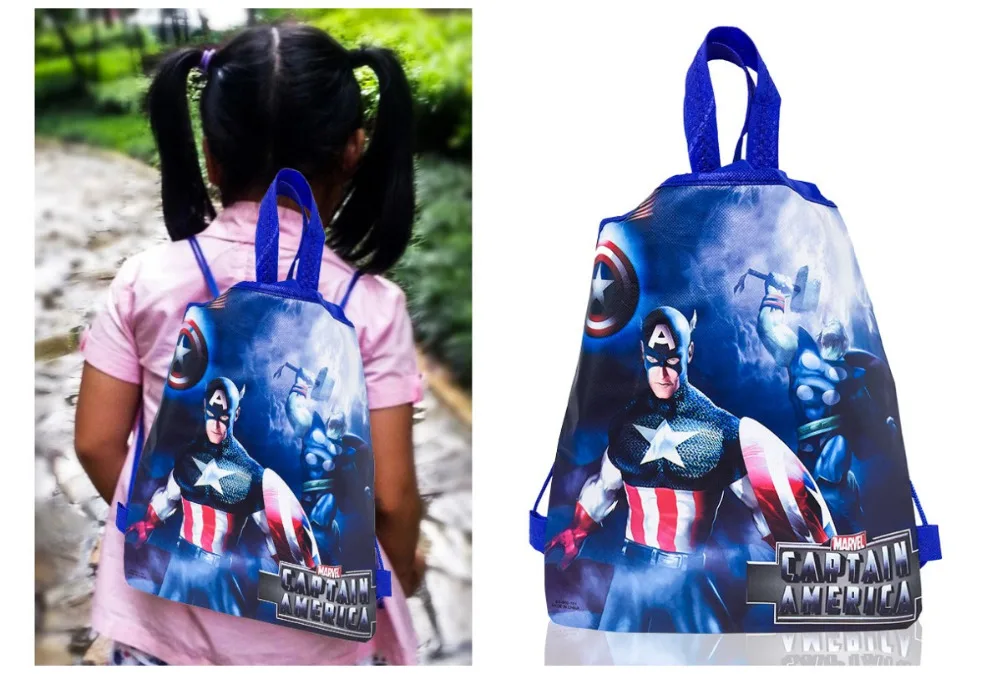 

1PC Avengers Captain America/Super Man/Iron Man/Thor Children Drawstring Backpacks Bags 34*27CM Non Woven Fabrics Home Storage