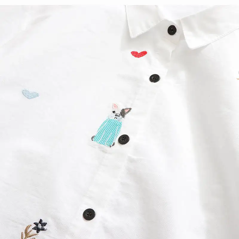 cute blouses Plus size Cotton Embroidery women loose long white shirts 2019 spring autumn NEW casual ladies blouse female tops oversize womens blouses