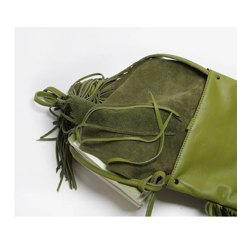 100% Genuine Leather Cross body Bag for Women National Style Fringed Tassels Bag Vintage Soft Real Leather Lady Messenger Bags (4)