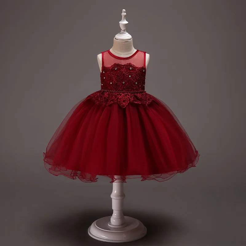 

New Arrival Baby Girl Dress Kids Sleeveless Lace Embroidery Bodice Tulle Dress Formal Children Clothing