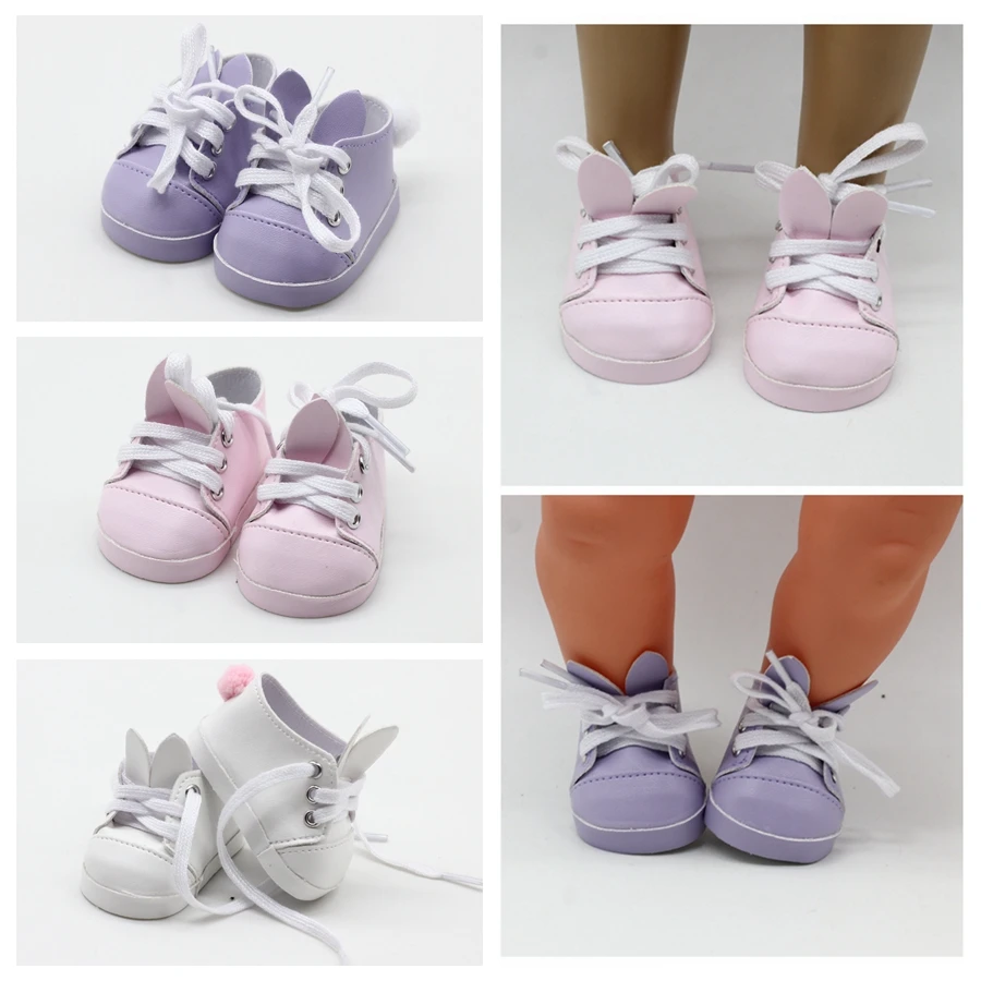 

Pink/Purple/White Dolls Shoes Fit for 43cm Born New Baby 18 inch Cute Shoes With Rabbit Ear Doll Accessory
