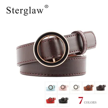 

105x2.3cm New trend female golden round buckle wide jeans belts for women luxury woman Leisure brown waist belt feminine N255