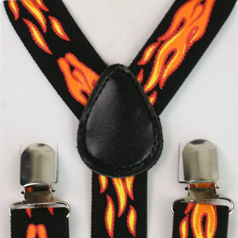 Fashion Boys Girls Kid Suspender Flame Fire Pattern Clip-on Adjustable Elastic Braces Suspenders