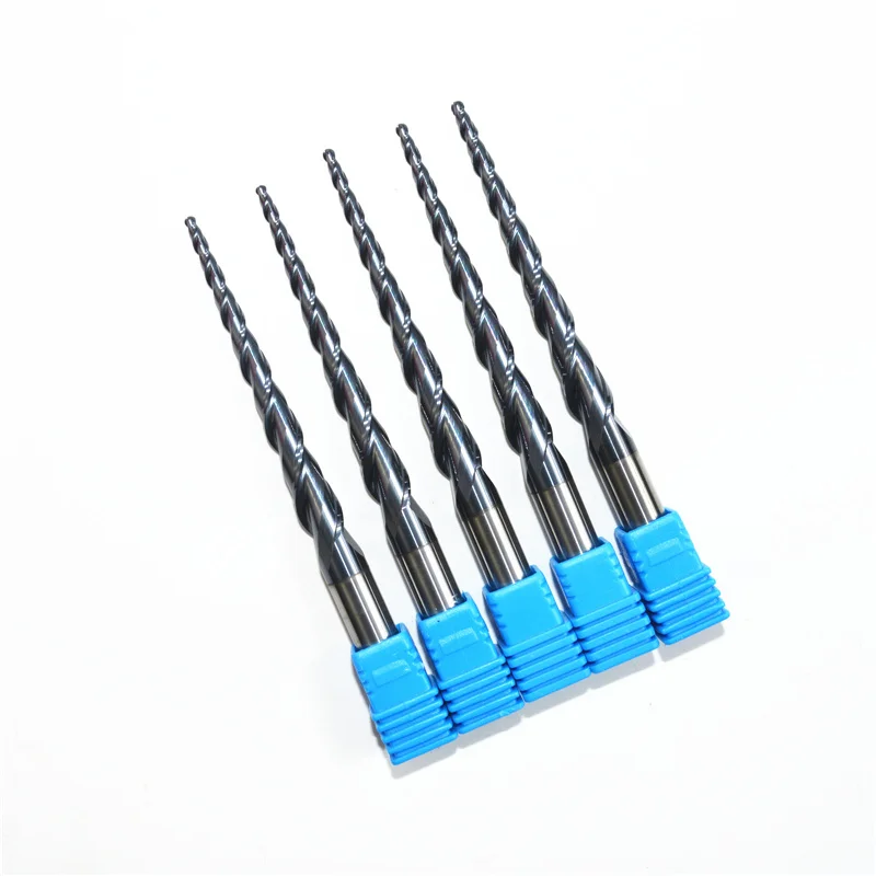 D8mm* R1* 60C* 100L, HRC55 CNC TiALN твердосплавные концевые фрезы, деревообрабатывающие конические фрезы, 2 флейты Коническое шаровое Фрезерование резак - Длина режущей кромки: 5 pieces