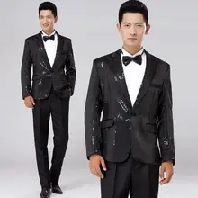 Черный дизайнерский танцевальный сценический модный тонкий сексуальный мужской костюм певец мужские блестки свадебные костюмы для жениха платье костюм+ брюки+ галстук