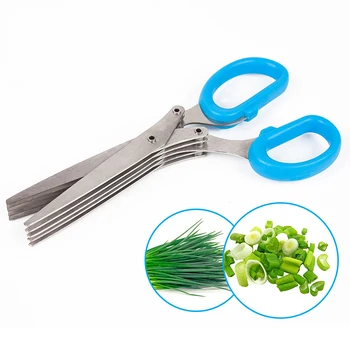

19cm Minced 5 Layers Basil Rosemary Kitchen scissor Shredded Chopped Scallion Cutter Herb Laver Spices Cook Tool cut