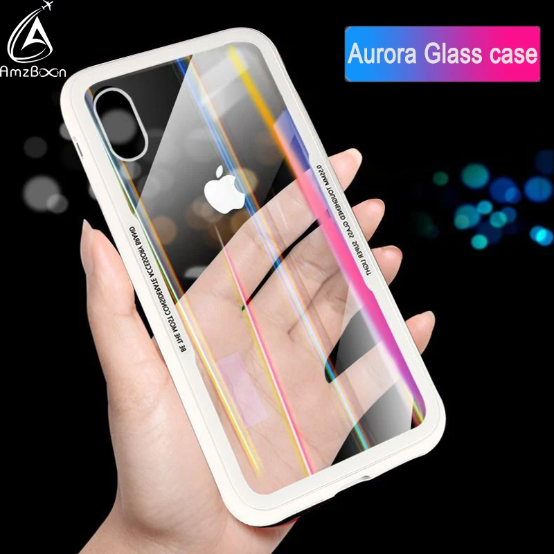 AmzBoon Aurora glass case For iPhone 7 8 Clear TPU Back Glass Protector