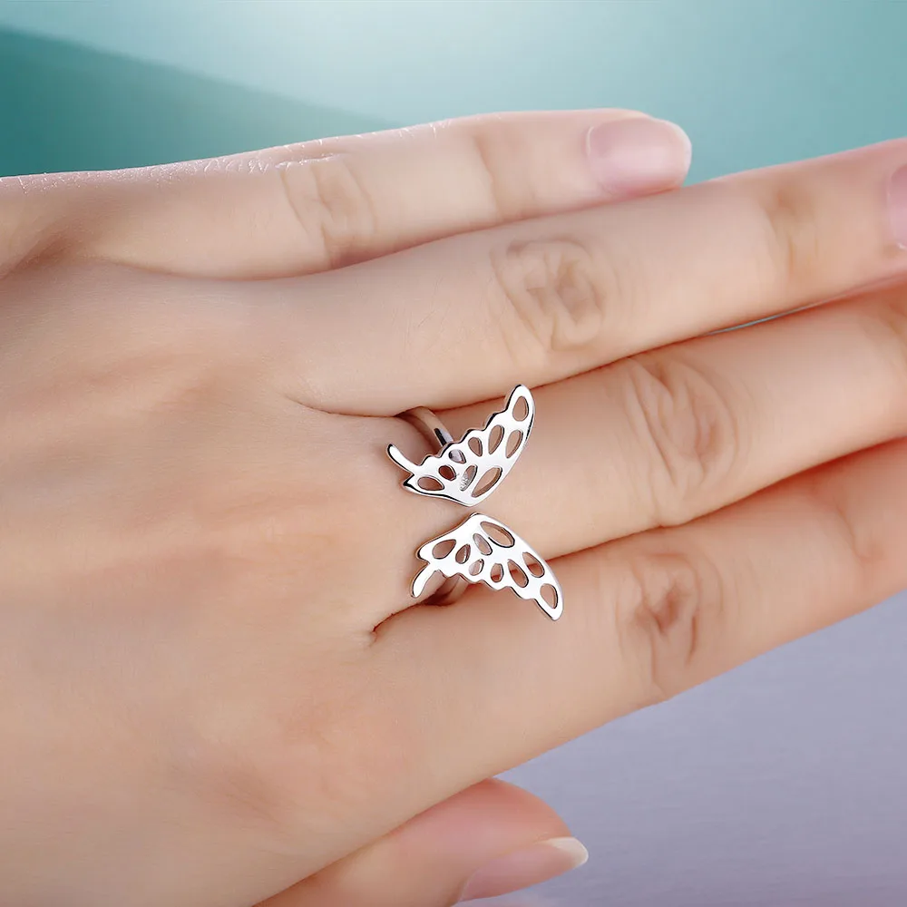 Adjustable Butterfly Accessories 925 Sterling Silver Rings For Women Fashion Party Jewelry Gift Ideas For Her(JewelOra RI101802)