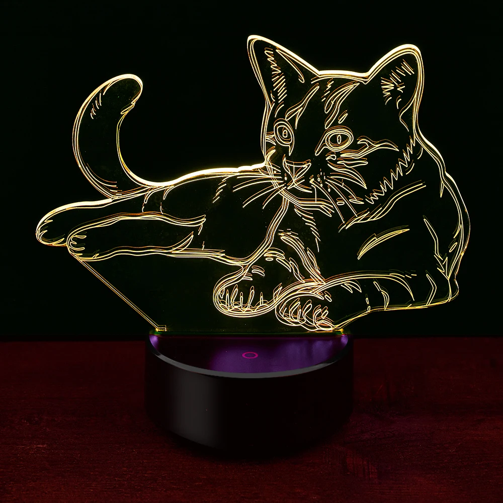  Cat 3D Night Light Animal Changeable Mood Lamp LED 7 Colors USB 3D Illusion Table Lamp For Home Dec - 32922921790