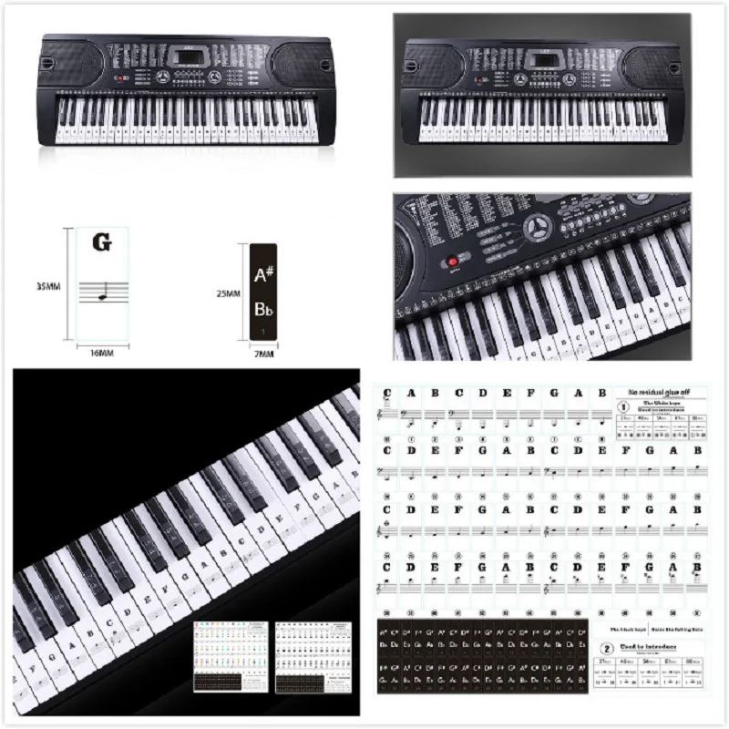 Piano Sticker Transparent Piano Keyboard Sticker 54/61/88 Key Electronic Keyboard 88 Key Piano Stave Note Sticker For Piano Keys