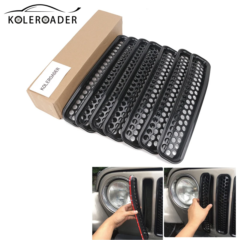 

For Jeep Wrangler TJ Front Vent Grille Bumper Frame Grill Mesh Trim Ring Stripe 3d Sticker Cover 1997 - 2006 /