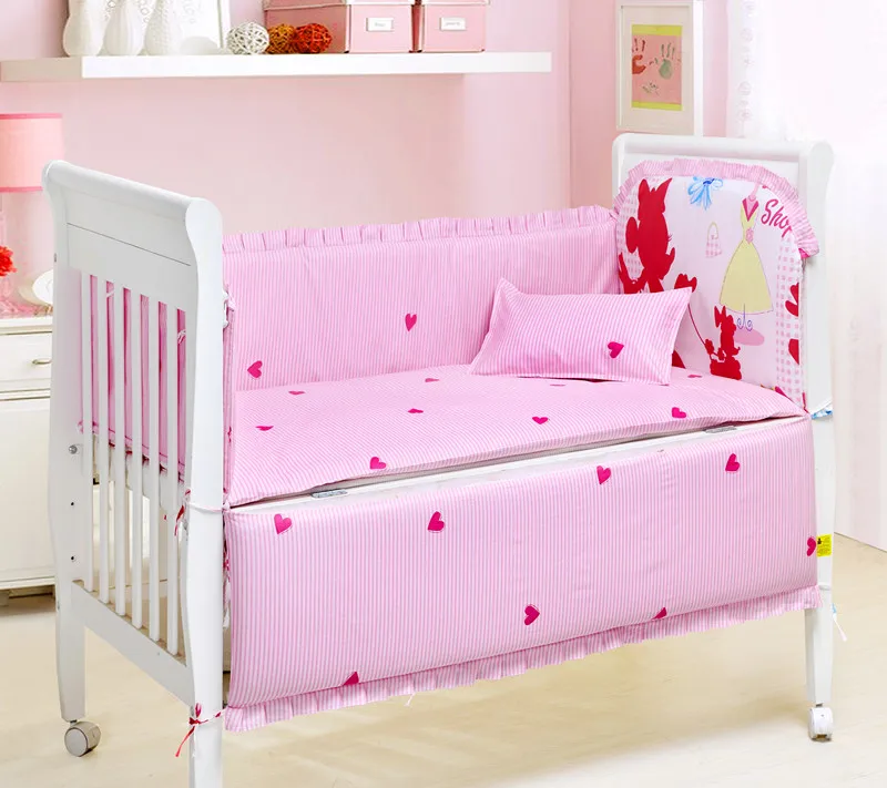 

Promotion! 6PCS 100% cotton super soft boy Bed linen set/Baby crib bedding sets ,(4bumpers+sheet+pillow cover)