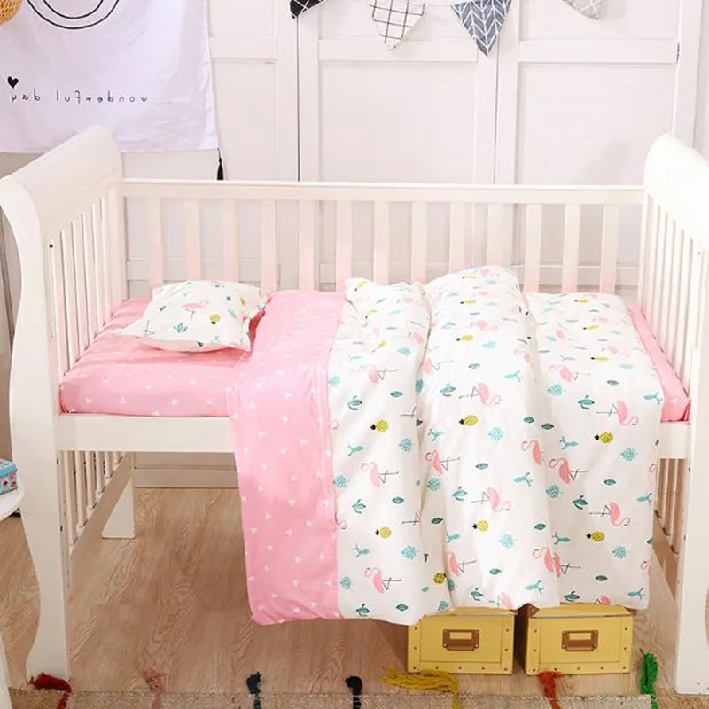 

3Pcs Baby Bedding Sets 120*60 Soft Cartoon Pattern Printing Natural Cotton Bedding Newborn Quilt Cover Bed Sheet Crib Bedding