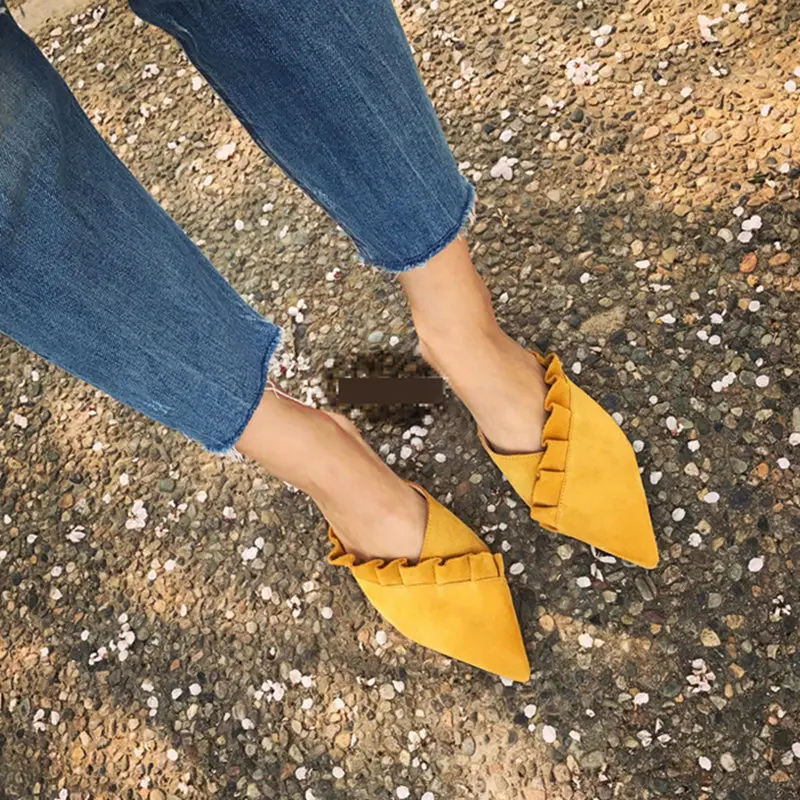 

Women Slippers Flat Women Shoes Slip On Flats Mules Fashion Ruffles Ladies Shoes Platform Loafers Flip Flop Dropshipping