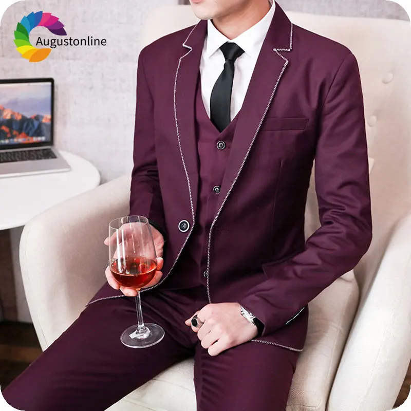 Latest Coat Pant Designs Burgundy Men's Classic Suit for Business Male Blazer Black Slim Fit Groom Tuxedo 3Piece Costume Homme latest coat pant designs italian grey men suits slim fit groom wedding suit man tuxedos vintage male blazer costume homme 3piece