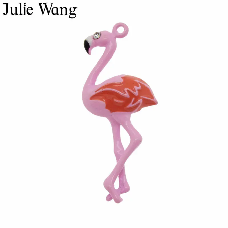 Julie Wang 3 шт. сплав розовые эмалевые Фламинго Птица с подвесками Стразы для