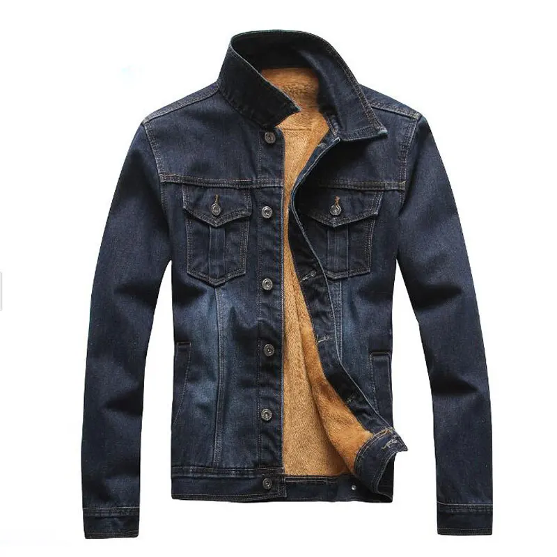 Fashion Men Fleece Denim Jackets Jaqueta Masculina Thick Warm Solid Single Breasted Jean Jackets