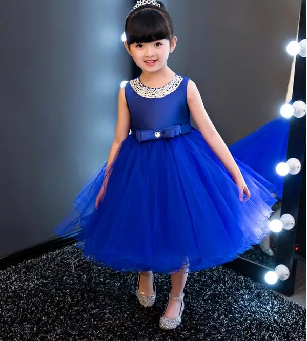 Robes bleu Royal Enfants Filles Partie De fleur De Mariage fille Robe bébé Fille Robe Perle