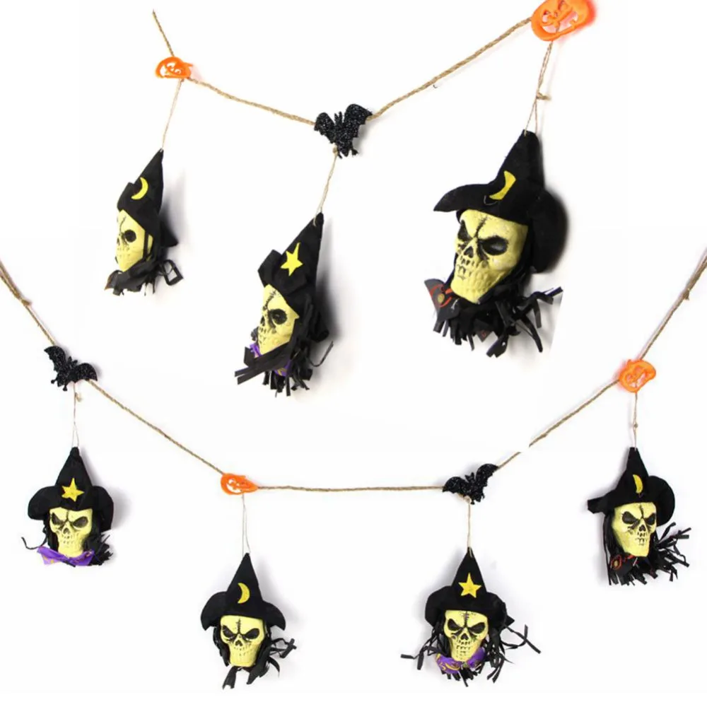 Black Fabric Skull Garland Halloween Bunting with Bats Pumpkins DIY
