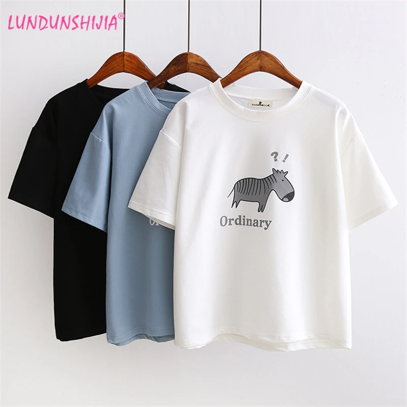 

LUNDUNSHIJIA Zebra Printed Female T-shirts 2017 Summer Tee Shirt Femme Harajuku Shirt Women Tops 5 Colors
